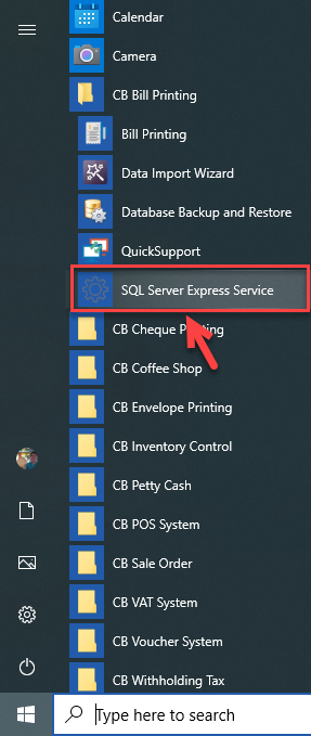 คลิกที่ SQL Server Express Service