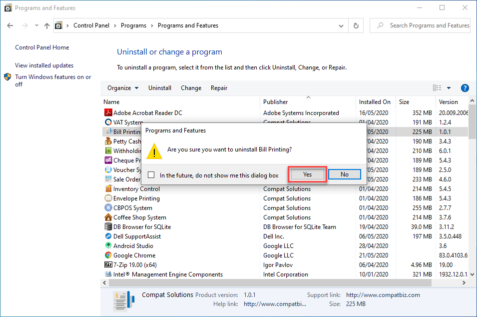 คลิกที่ Yes เพื่อทำการ Uninstall